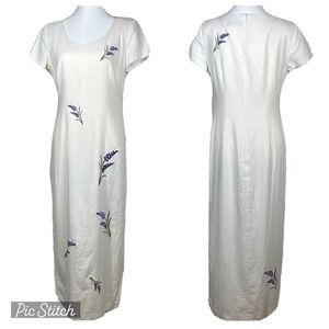 Vintage 80’s Virgo II Maxi Dress Embroidered Purple Floral‎ Linen Size 6